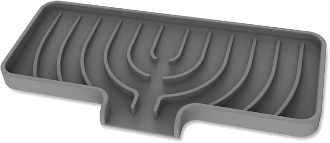 Silicone Sponge Holder for Kitchen Sink With Drain Spout, Self Draining, 10×4inch Kitchen Soap Tray, Bathroom Organizer, Sink Caddy, Perfect for Dispenser, Scrubber, Bottle, Cup on Counter (Gray)