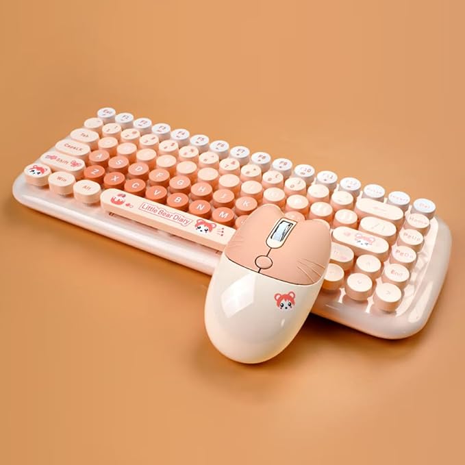 MOFII-TzBBL Mini Wireless Keyboard Mouse Set Round Keycap Multi-Colour Cute Lovely for Girls 84 Key (Multicolor-Chocolate)……