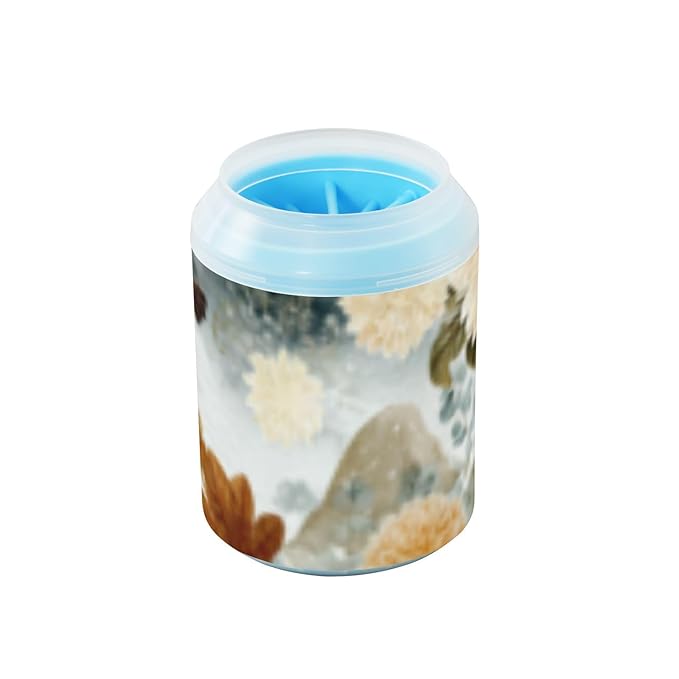 Dog Paw Cleaner Cups for Dogs Pets Foot Washer Paw Scrubber for Medium Small Cats Dogs Cute Cleaning Cup Beige Fox Flowers Mountains Leaves