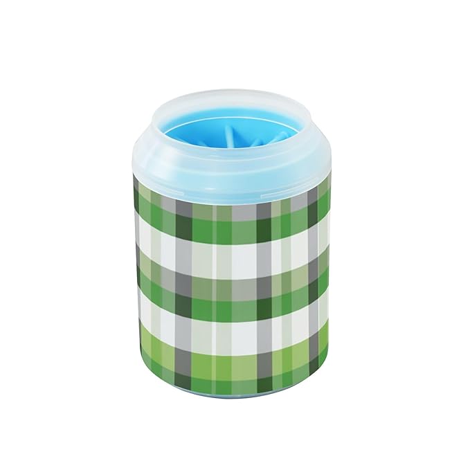 Dog Paw Cleaner Cups for Dogs Pet Foot Washer Paw Scrubber for Small Medium Large Dogs Cats Cleaning Cup Green and White Checkered Pattern