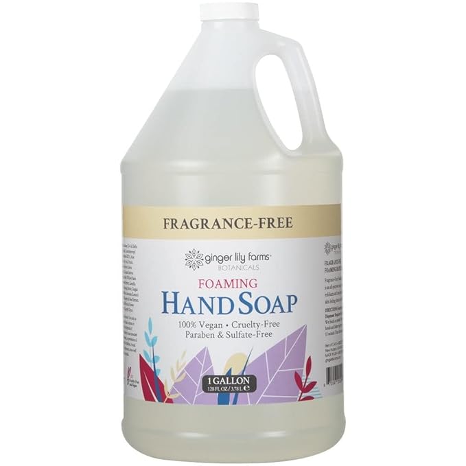 Ginger Lily Farms Botanicals All-Purpose Foaming Hand Soap Refill, Fragrance Free, 100% Vegan & Cruelty-Free, Unscented, 1 Gallon (Pack of 4)