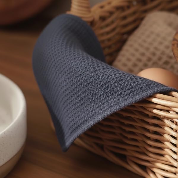 PurpleEssences Dish Cloths and Dish Rags - 6 Pack Waffle Weave Solid Kitchen Dish Wash Cloths, 100% Cotton, 12 x 12 Inches, Ultra Soft Absorbent Quick Drying - Christmas Holiday Winter - Dark Grey