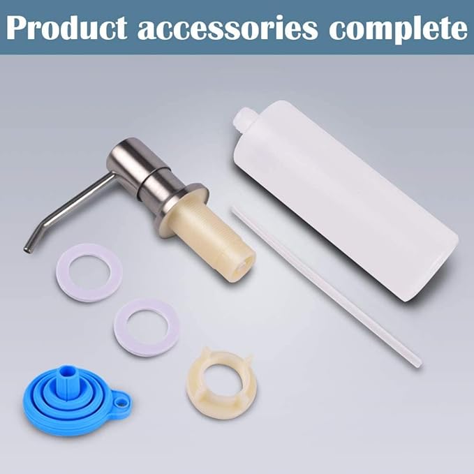 Soap Dispenser for Kitchen Sink (Brushed Nickel),Built in Design Sink Soap Dispenser, Refill from The Top, Stainless Steel Kitchen Soap Pump with 10 fl.oz Bottle (300ml)