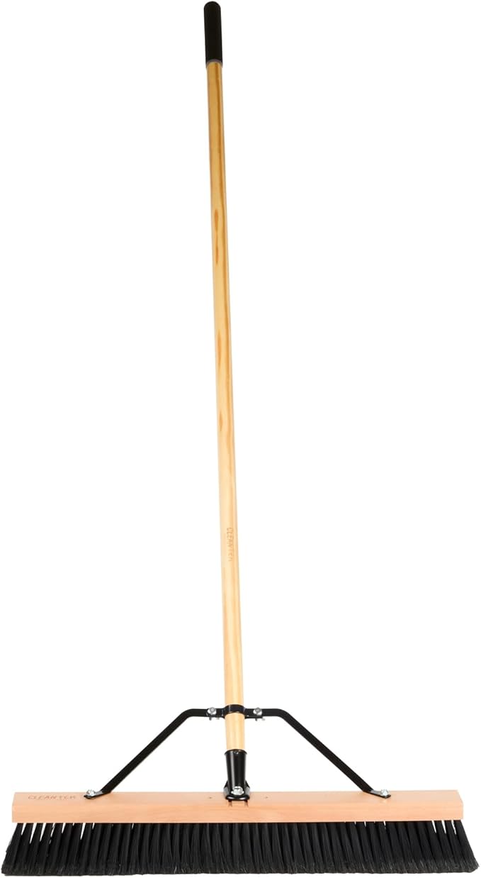 Restaurantware-Clean Tek Professional 24 Inch Push Broom, 1 Heavy-Duty Broom with 60â€ Handle - Fine Plastic Bristles, Durable, Wooden, Commercial Use, for Deck, Driveway, Garage, Yard, Patio