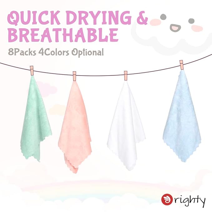 Orighty Burp Cloths, Super Soft & Highly Absorbent Coral Fleece, 20 x 10 Inch Gentle & Large Burp Rugs for Baby Sensitive Skin - Burping Cloths for Newborn Essential, 8 Pack