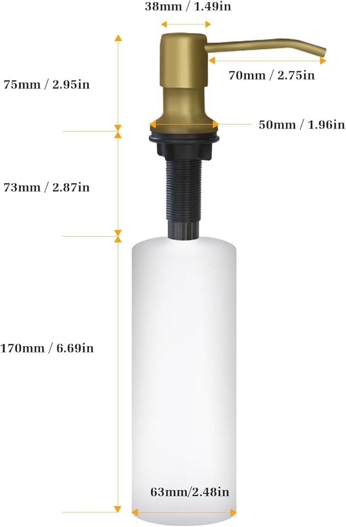 Soap Dispenser for Kitchen Sink, Built in Sink Soap Dispenser Lotion Dispenser with 17 OZ Bottle, Refill from The Top Bar Sink Soap Dispenser, Gold