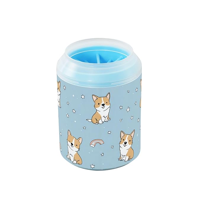 Dog Paw Cleaner Cups for Dogs Pet Foot Washer Paw Scrubber for Small Medium Large Dogs Cats Cleaning Cup Blue Cute Corgis Stars Rainbows