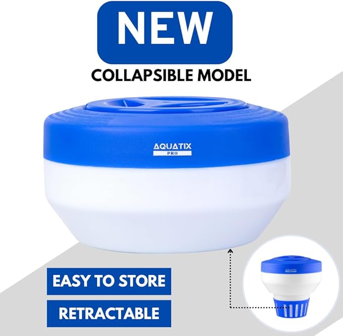 Aquatix Pro Pool Chlorine Floater Dispenser for 1 to 3 inch Tablets, Large Durable Floating Dispenser for Spa, Hot Tub, In-ground & Above Ground Small & Large Pools, Adjustable Flow Rate, Collapsible