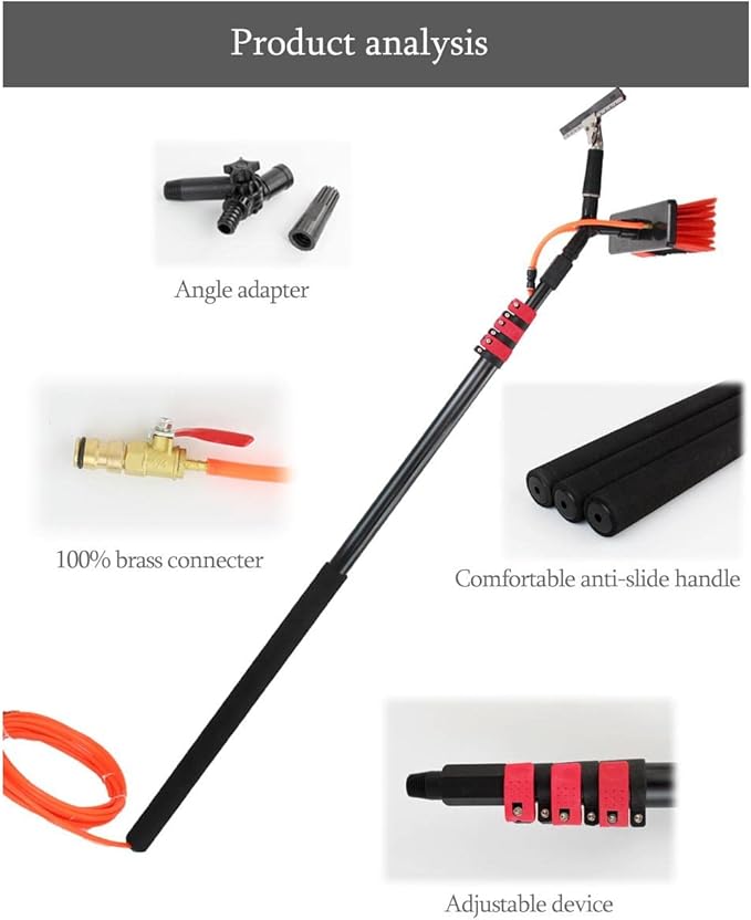 Cleaning Brush Window Cleaning Pole, 3-in-1 Water Fed Telescopic Brush W Squeegee, 180° Rotatable Brush Head Solar Panel Aluminum Alloy Telescopic Cleaning Brush,7.2 M/23.6 Ft (10.8 M/35.4 Ft)