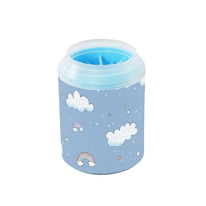 Dog Paw Cleaner Cups for Dogs Pet Foot Washer Paw Scrubber for Small Medium Large Dogs Cats Cleaning Cup Blue Clouds Tiny Stars