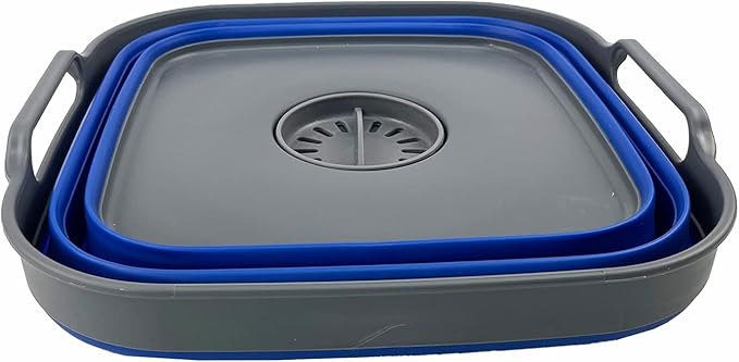 SAMMART 10L (2.64 Gallon) Collapsible Dishpan with Draining Plug - Foldable Washing Basin - Portable Dish Washing Tub - Space Saving Kitchen Storage Tray (Grey/Purplish Blue)