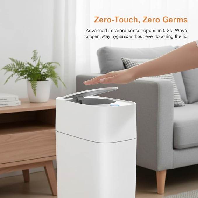 MUEE 3 Gallon Motion Senor Bathroom Trash Can with Lid, Automatic Trash Can Auto-Adsorption Touchless Garbage Can, Slim Small Trash Bin Waterproof Waste Basket for Toilet Bedroom Living Room Office RV