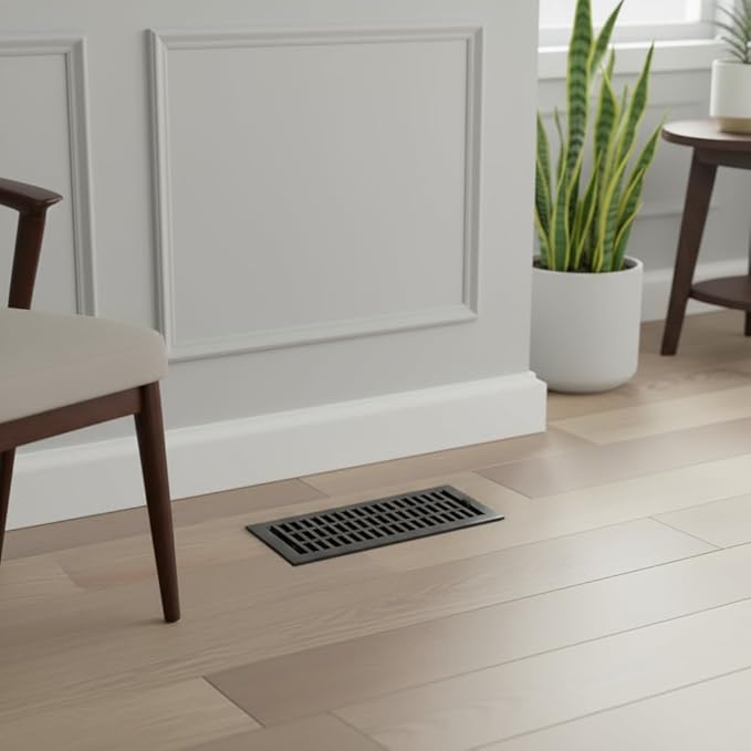 Empire Register Co, Steel Floor Register - 4x12 inch, Modern Contemporary Design, Textured Black Finish, Heavy Duty Walkable Steel Floor Vents, Metal Damper Attached Air Vents for Home Floor only
