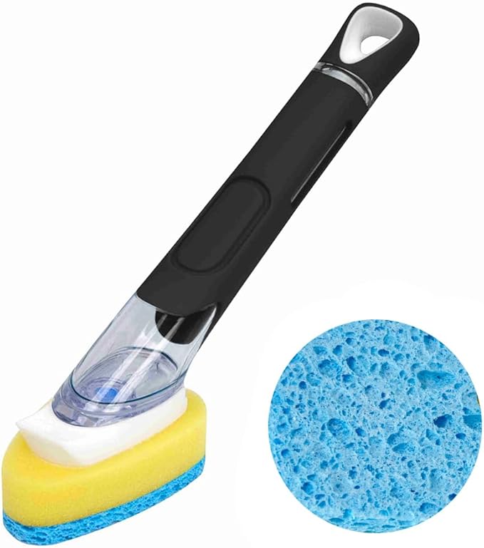 CELOX Kitchen Brush Dish Sponge with Handle, Soap Scrubber for Sink, Pot Cleaning