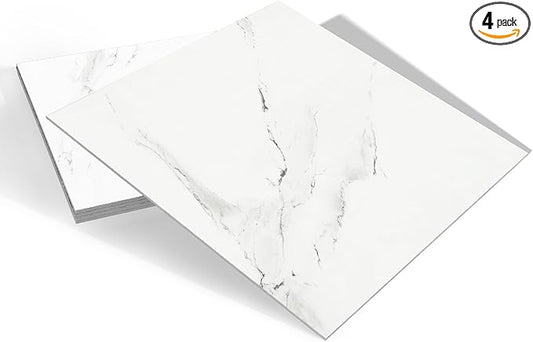 White Peel and Stick Floor Tile Waterproof Marble Vinyl Flooring Self Adhesive Ceramic Stick on Floor Tiles 12"X12" Laminate Flooring for Bathroom Garage Kitchen Basement Office Vinyl Plank