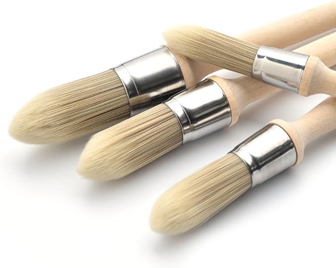 GSHLLO 3 Pcs Round Sash Brushes Pointed Detail Paint Brush Wood Handle Paint Brushes Fine Detail Painting Brush for Window Door and Fence