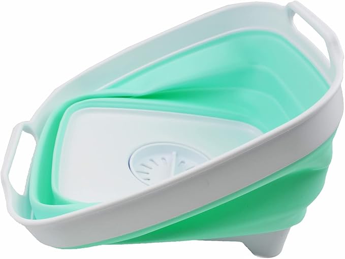 SAMMART 7.5L (2 Gallons) Collapsible Dishpan with Draining Plug - Foldable Washing Basin - Portable Dish Washing Tub - Space Saving y (White/Light Green (Set of 2), 2)