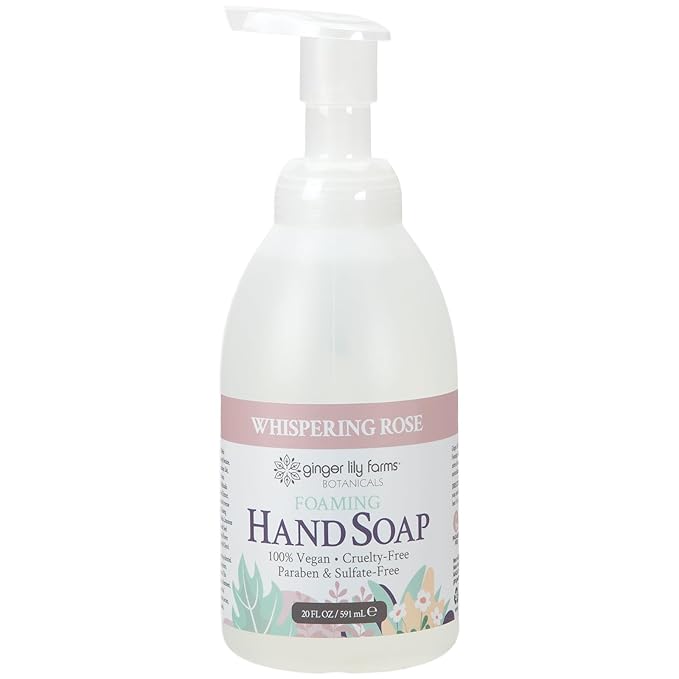 Ginger Lily Farms Botanicals All-Purpose Foaming Hand Soap Refill, 100% Vegan & Cruelty-Free, Whispering Rose Scent, 20 Fl Oz (Pack of 8)