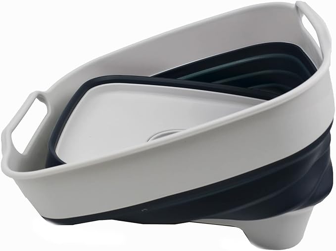 SAMMART 7.5L (2 Gallon) Collapsible Dishpan with Draining Plug - Foldable Washing Basin - Portable Dish Washing Tub - Space Saving Kitchen Storage Tray (Grey/Slate Grey, 1)