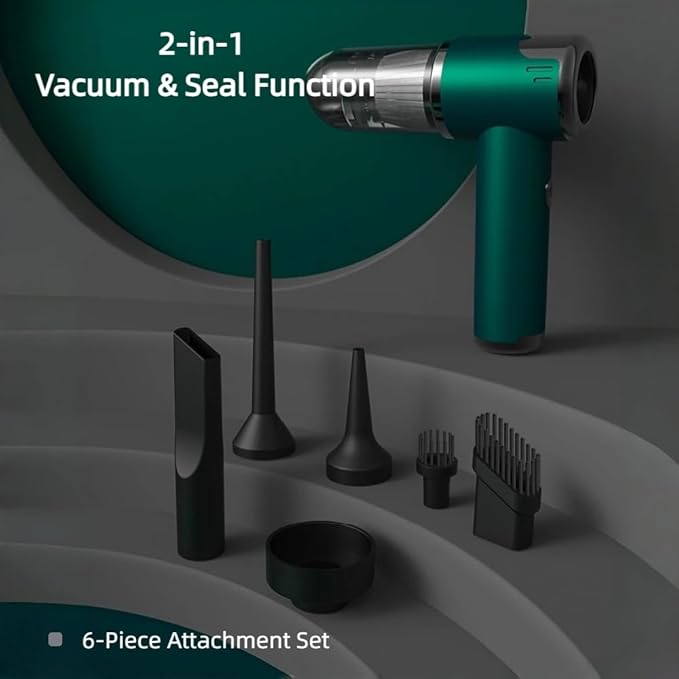 Portable Car Vacuum Cleaner, 2-in-1 Handheld Vacuum & Sealer, 10,000Pa Strong Suction Cordless Mini Vacuum for Car/Home/Keyboard/Pet Hair, Compact Rechargeable with Washable HEPA Filter (Green)