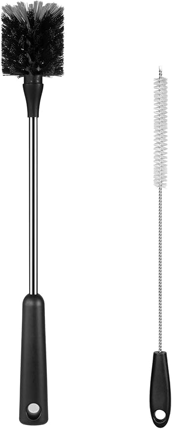 [3 Pack] Bottle Brush, 15 Inches Stainless Steel Long Handle Baby Bottle Scrub Cleaning Brushes with Straw & Lid Brushes for Sports Water Bottle, Cups, Coffee Mugs, Glasswares