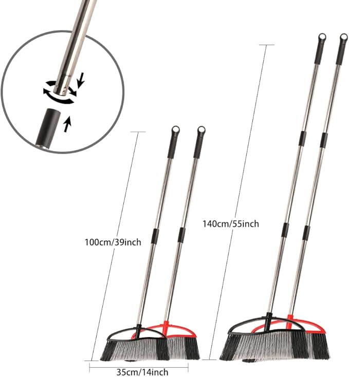 Outdoor Heavy Duty Broom, 15.7'' Wide with Long Handle, Angle Broom with Stiff Bristles for Sweeping Patio, Garden, Garage, Yard