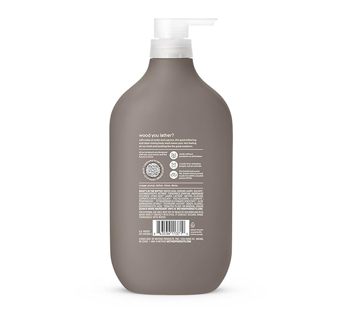 Method Men Body Wash, Cedar and Cypress, Paraben and Phthalate Free, Quick-Lathering Cleansers, Cruelty Free, 28 oz