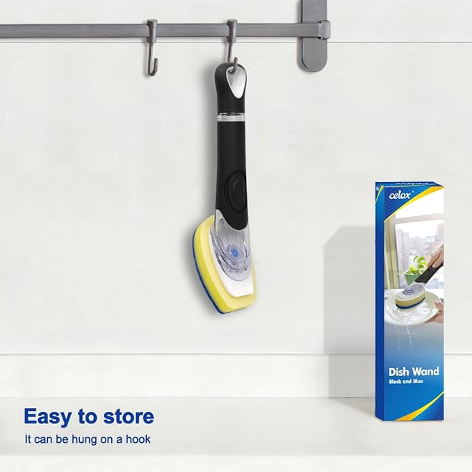 CELOX Dish Wand with Soap Dispenser, Dish Scrubber for Pans, Pots, Kitchen Sink Cleaning