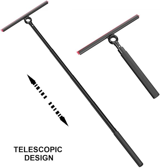 Shower Squeegee for Glass Doors, Window Squeegee for Home,Squeegee with Telescopic Extension Pole,Professional Window Cleaning Tool, Black, for Mirror, Glass, Ceramic Tile