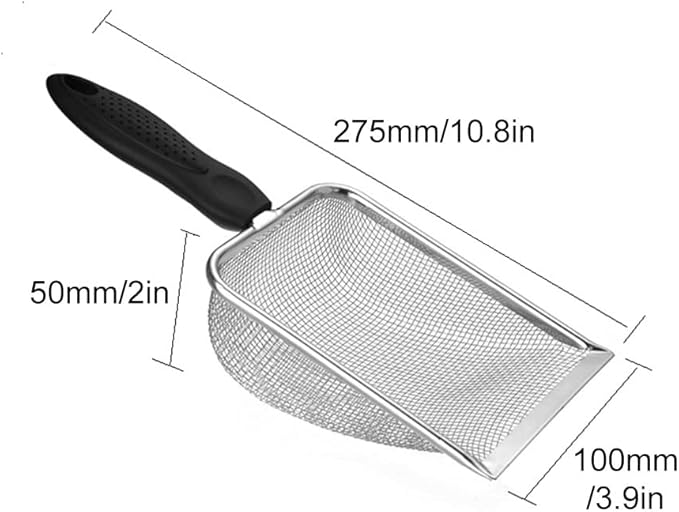 2pcs Cat Litter Scoop, Portable Reptile Sand Scooper, Stainless Steel Fine Mesh Scoop Shove-l for Litte-r Box, Sand Bedding, Easy to Clean and Durable(Color:Silver)
