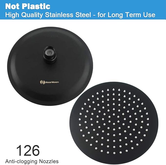NearMoon Rain Shower Head, Ultra-Thin Design-Pressure Boosting, Awesome Some Experience, High Flow Stainless Steel Rainfall Head (10 Inch, Matte Black)