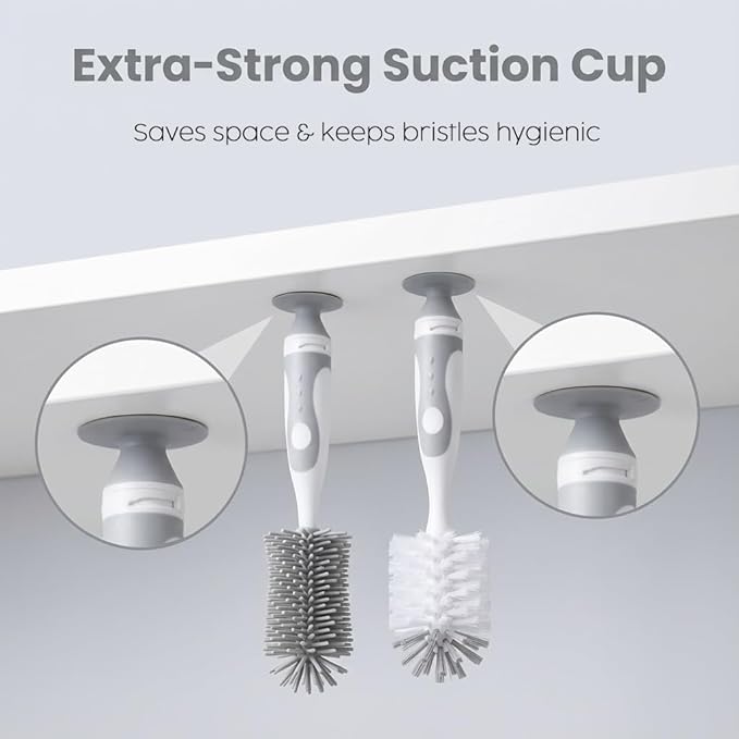 5-in-1 Baby Bottle Cleaner Set, Including Nylon & Silicone Bottle Brush, Cap, Straw & Nipple Brushes, BPA-Free (Grey)