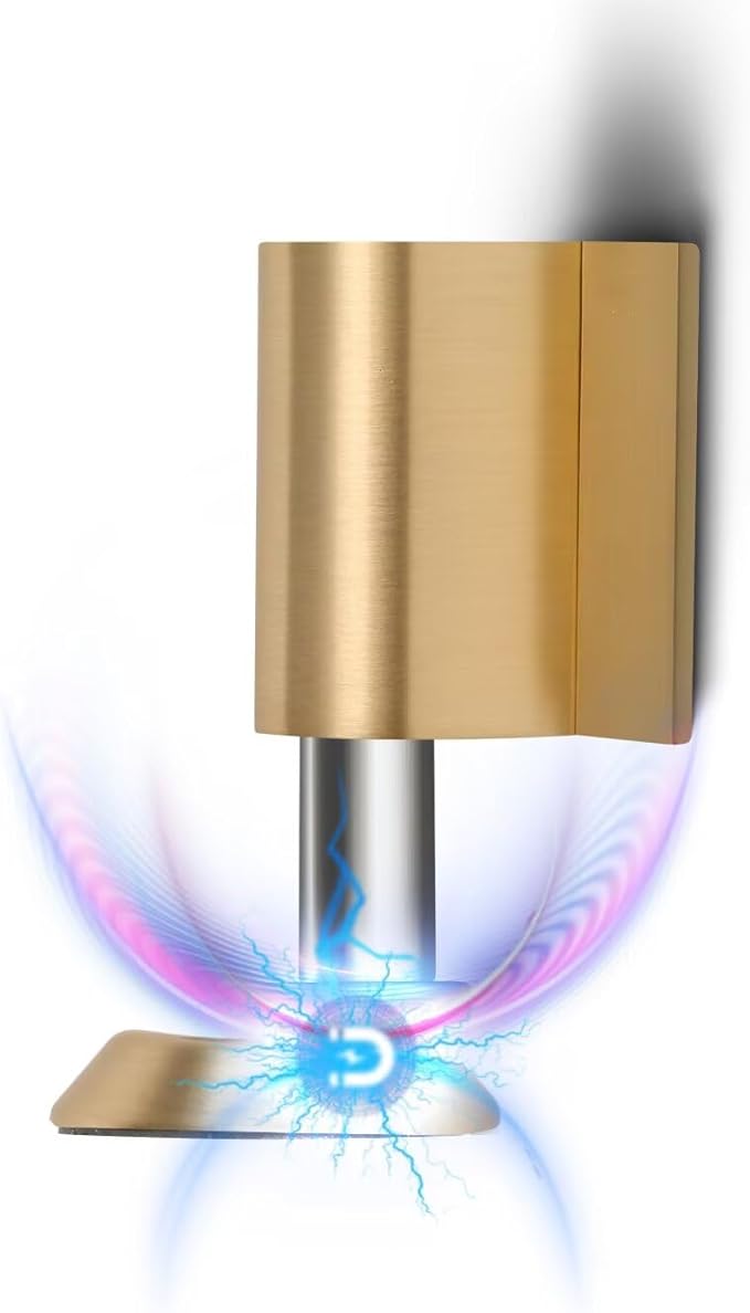 3 Pack Magnetic Door Stopper, Magnet Floor Door Stop Retractable, Door Magnetic Catch, Door Holder to Keep Door Open, No Drilling Mount with Adhesive, Brushed Gold BG-3