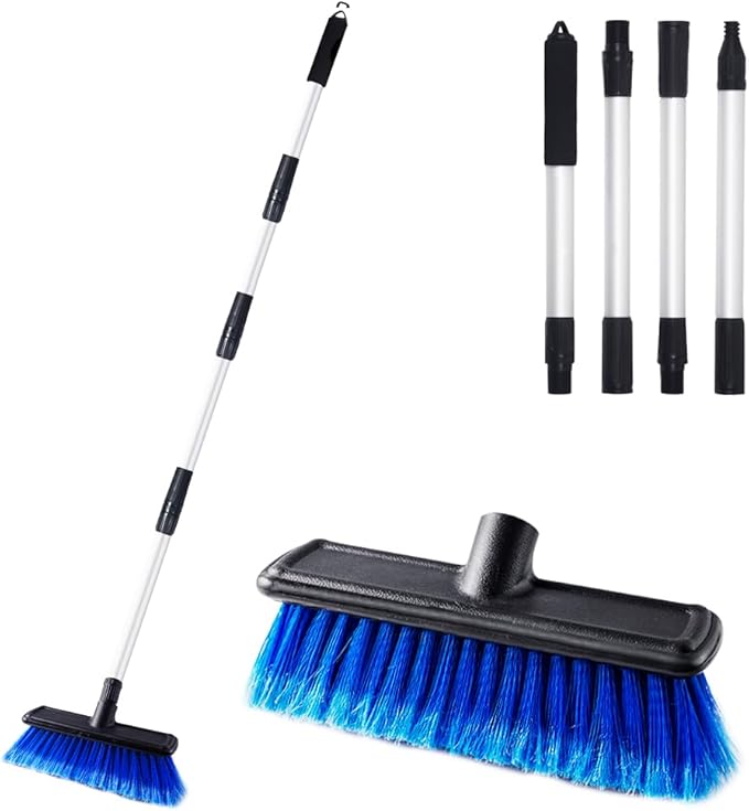 62" Car Wash Brush Mop with Long Handle, 10" Soft Bristle Scrub Scratch-Free Car Cleaning Brush Supplies Broom Kit for RV Boat Truck SUV, House Siding, Snow, Floors, Extension Aluminum Alloy