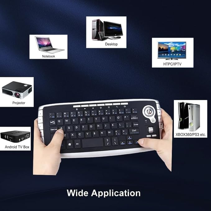 Mini Ergonomic Keyboard Trackball Air Mouse Scroll Wheel Function 2.4G Wireless Keyboard with trackball Mouse Keyboartd Combo for Lapotp PC TV Remote Controller HTPC (Silver)