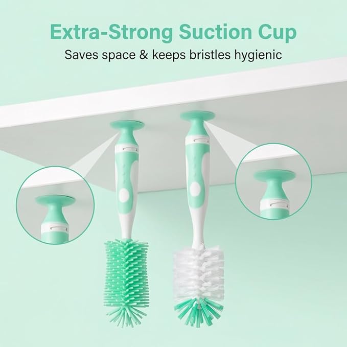 5-in-1 Baby Bottle Brush Set, Bottle Brush for Baby, Bottle Cleaner Brush Set, Including Nylon and Silicone Bottle Brush, Bottle Cap Brush, Straw Brush, Nipple Brush, BPA-Free (Green)