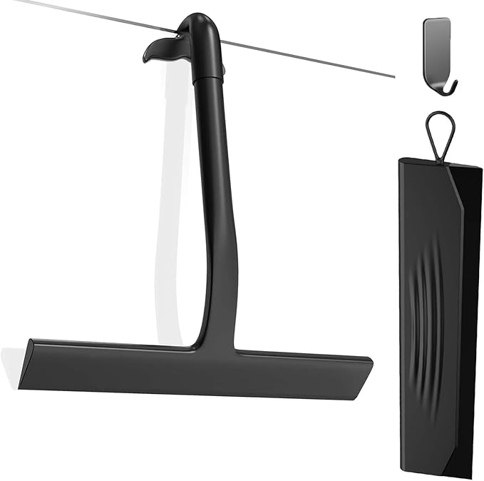 All-Purpose Silicone Shower Squeegee for Glass Doors with Built-in Hook | Streak-Free Cleaning for Bathroom, Windows, Mirrors, Tile Walls & Car Glass | Rust-Proof Stainless Steel Core