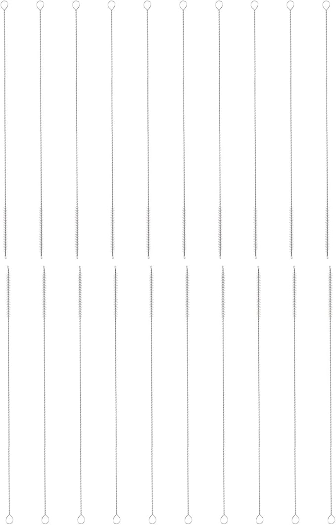 HARFINGTON Straw Cleaner Brush Set, 12 Inch Length 304 Stainless Steel and Nylon Bristles for Water Bottle Silicone Straw Sippy Cup Pipes, White (5mm OD, 20-Piece-Set)