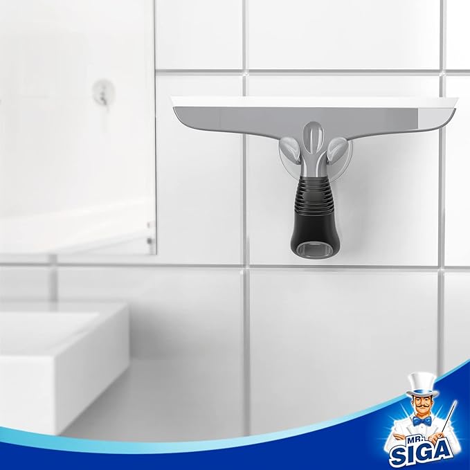 MR.SIGA Multi-Purpose Silicon Squeegee for Window, Glass, Shower Door, Car Windshield, Heavy Duty Window Scrubber, Includes Suction Hook, 10 inch, Gray & Black, 1 Pack