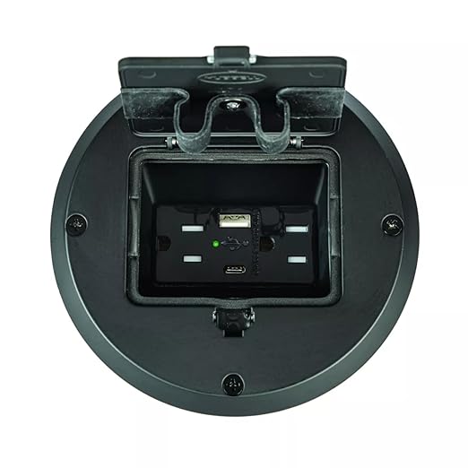 RACO Floor Box Kit 6239ACBK Black 15A/125V Duplex Receptacle Outlet with USB Ports, Single Gang Electrical Box for Wood Sub-Floor with 3.1A/5V Type A and C USB Outlet Receptacles for Home Improvement