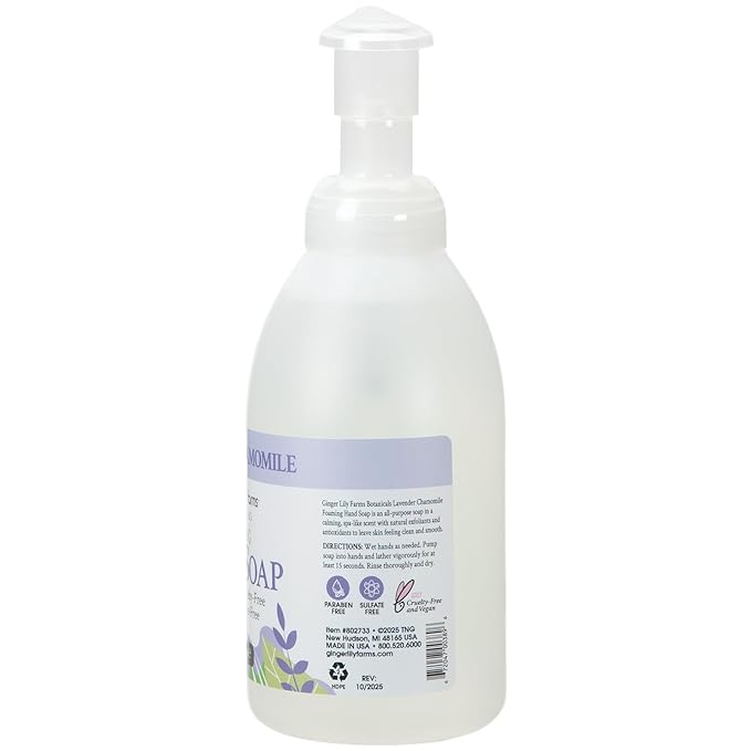 Ginger Lily Farms Botanicals All-Purpose Foaming Hand Soap Refill, 100% Vegan & Cruelty-Free, Lavender Chamomile Scent, 20 Fl Oz (Pack of 8)