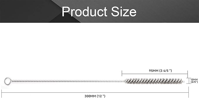 12 Inch Pipe Cleaning Brush Set with Stainless Steel Bristles, Steel Wire Tube Brush Kit for Auto Parts Polishing, Machining, Bottles, Tubes, Etc.（10mm-10pcs）