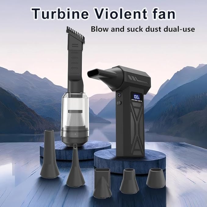 2-in-1 Air Duster and Vacuum Cleaner, 110000RPM Electric Blower with Screen Display and LED Lights, 4-Gear Adjustable Power,Dust Blower for Computer, Keyboard, House, Outdoor and Car