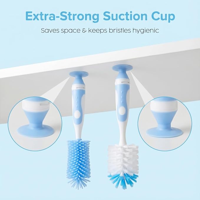 5-in-1 Baby Bottle Brush Set, Including Nylon and Silicone Bottle Brush, Bottle Cap, Straw and Nipple Cleaner, BPA-Free (Blue)