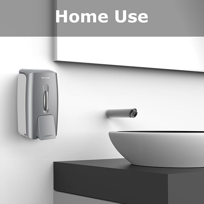 800ml Manual Soap Dispenser Wall Mount with Lock for Bathroom Kitchen 27fl oz Liquid Sanitizer ABS Silver No Drill, 9088