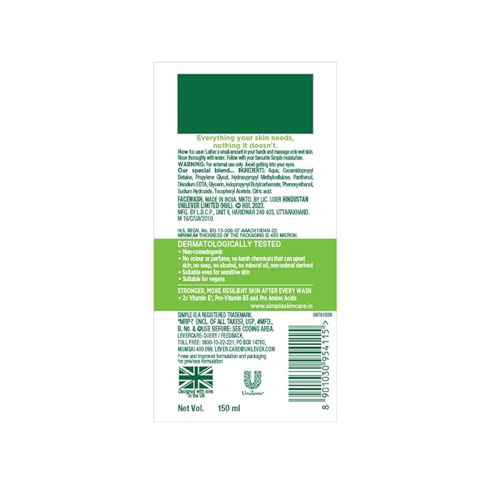 Simple Kind to Skin Refreshing Facial Wash Gel ,150 ml (5 Ounce)