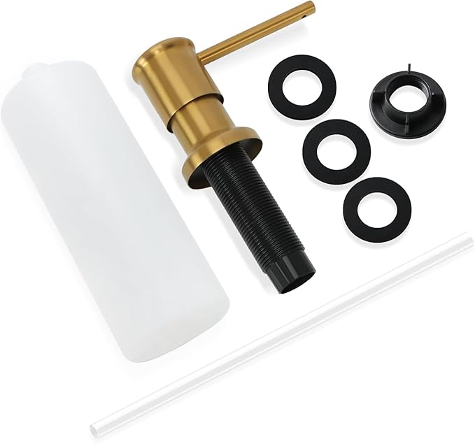 Gold Stainless Steel Soap Dispenser for Kitchen Sink, Brushed Gold Built in Pump Soap Dispensers, Sink Soap Dispenser or Lotion Dispenser Pump with Above The Sink Refillable 17OZ Large Liquid Bottle