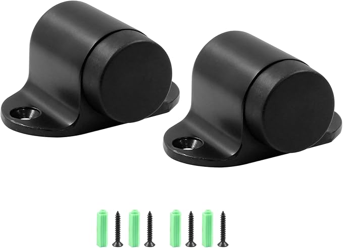 1.06 Inch / 27mm Heavy Duty Floor Door Stopper, Floor Mount Door Stop with Silent Rubber Bumper, Stainless Steel Black Brushed Finish - Pack of 2