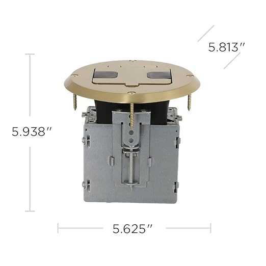RACO 6239BP Floor Kit with Recessed Duplex 15A TR Device and Adjustable Steel Box, 1-Gang, Brass