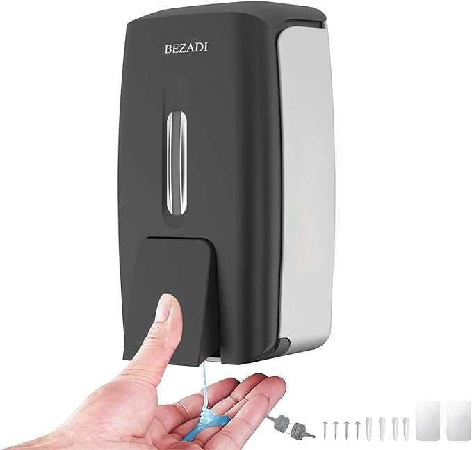 800ml Manual Soap Dispenser Wall Mount with Lock for Bathroom Kitchen Liquid Sanitizer ABS Balck 9088